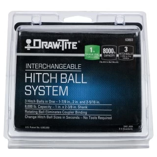 63803 Draw-Tite Interchangeable Trailer Hitch Ball 8000 lbs. Capacity Chrome Interchangeable Trailer Hitch Ball 1" Shank 1-7/8" 2" and 2-5/16" Balls 8000 lbs. Tow