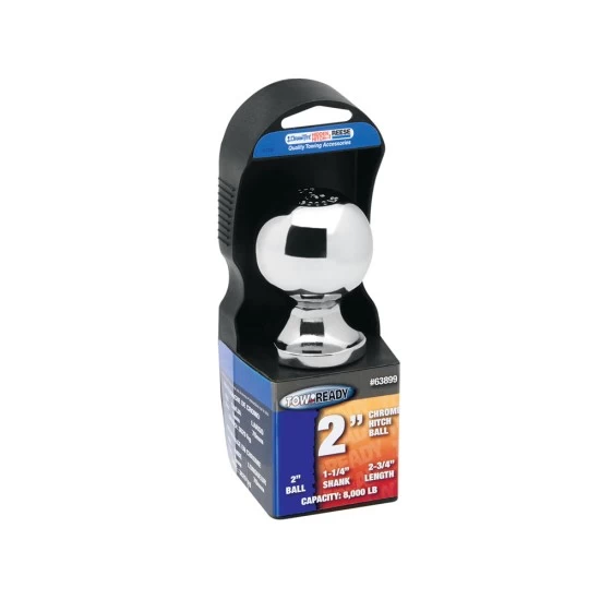 63899 Draw-Tite Trailer Hitch Ball 2 inch Diameter 8000 lbs. Capacity Chrome Packaged Trailer Hitch Ball 2" x 1-1/4" x 2-3/4" 8000 lbs. Chrome Tow Ball