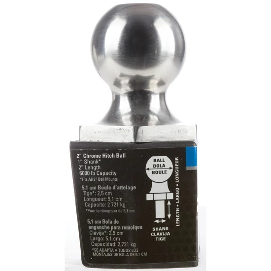 Reese 2" 6,000 lbs Stainless Steel InterLock Trailer Hitch Tow Ball 1" Shank Diameter x 2" Shank Length