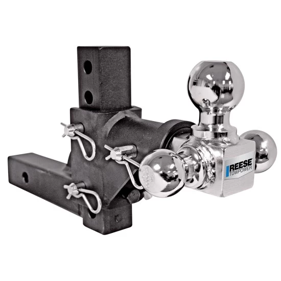Reese 10K Adjustable Chrome Triple Ball Trailer Hitch Ball Mount Fits 2" Tow Receiver 7" Drop or Rise 1-7/8" 2" and 2-5/16" Balls