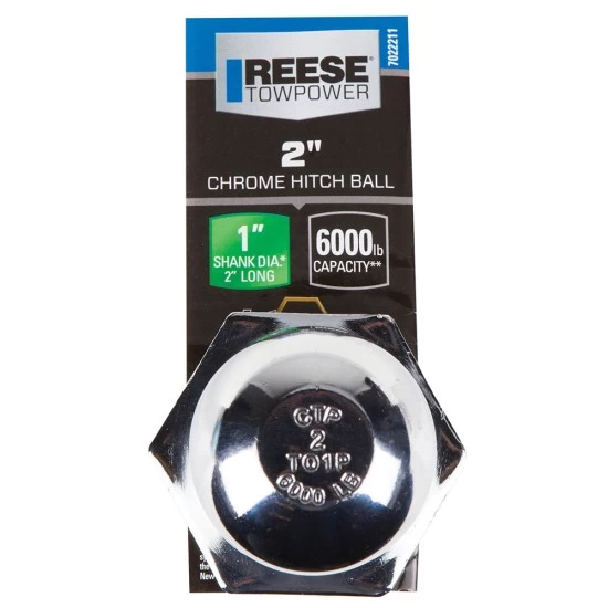 7022211 Reese Towpower Interlock Trailer Hitch Ball 2 inch Diameter 6000 lbs. Capacity Chrome Reese 2" 6,000 lbs InterLock Trailer Hitch Tow Ball 1" Shank Diameter x 2" Shank Length