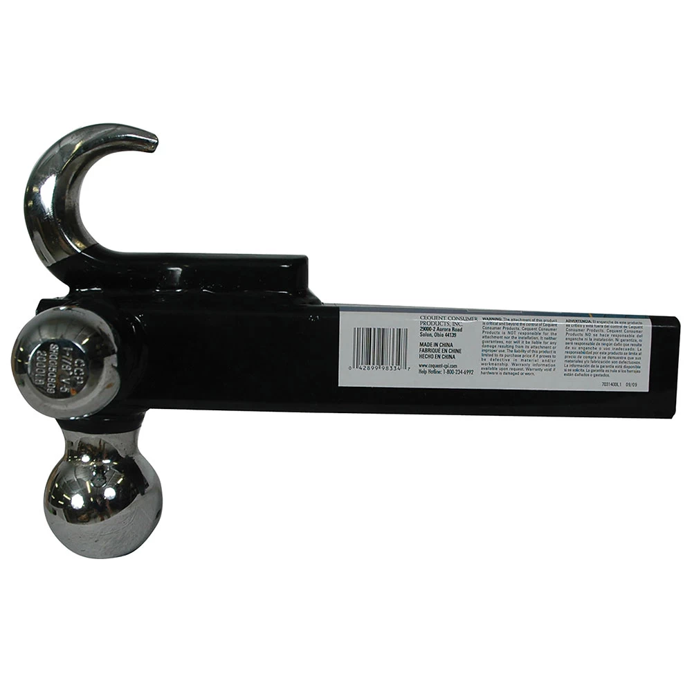 Reese Triple Ball Trailer Hitch Ball Mount w/ Tow Hook Fits 2" Tow Receiver 1-7/8" 2" and 2-5/16" Balls Chrome