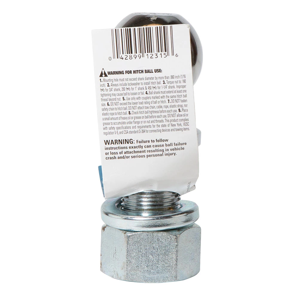 Reese Standard 2" 8,000 lbs Trailer Hitch Tow Ball 1-1/4" Shank Diameter x 2-3/4" Shank Length Heavy Duty Chrome