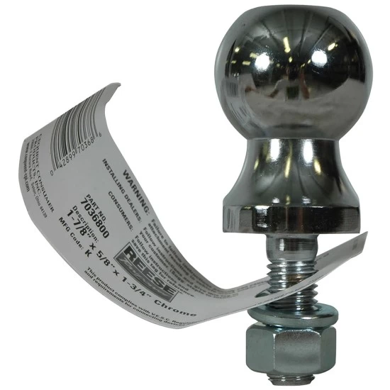 7036800 Reese Towpower Trailer Hitch Ball 1-7/8 inch Diameter 2000 lbs. Capacity Chrome Reese Lawn Tractor 1-7/8" 2,000 lbs Trailer Hitch Tow Ball 5/8" Shank Diameter x 1-3/4" Shank Length Chrome
