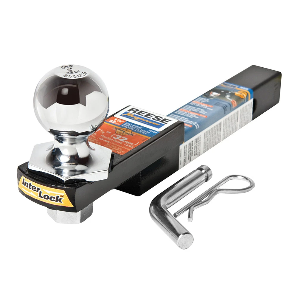 Reese Interlock Class 2 Trailer Tow Starter Kit 1/1/4" Drop 3/4" Rise w/ 2 Inch Chrome Towing Ball 3,500 Lbs Fits 1-1/4" Hitch Opening