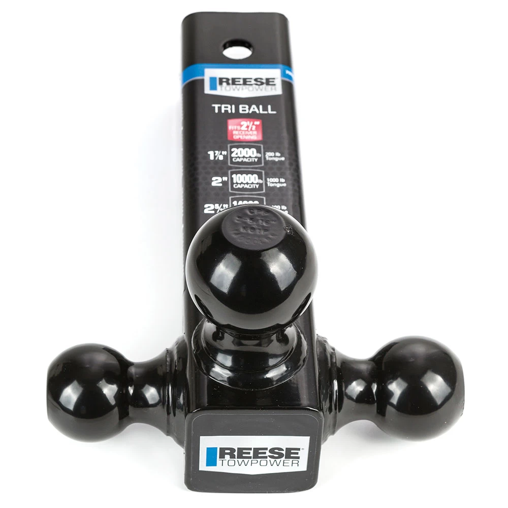 7068800 Reese Towpower Tri-Ball Trailer Hitch Ball Mount 14000 lbs. Capacity Heavy Duty Fits 2-1/2 inch Receiver Black Reese Triple Ball OEM Black Carbon Forged Trailer Hitch Ball Mount Fits 2-1/2" Tow Receiver 8-1/2" Long Shank