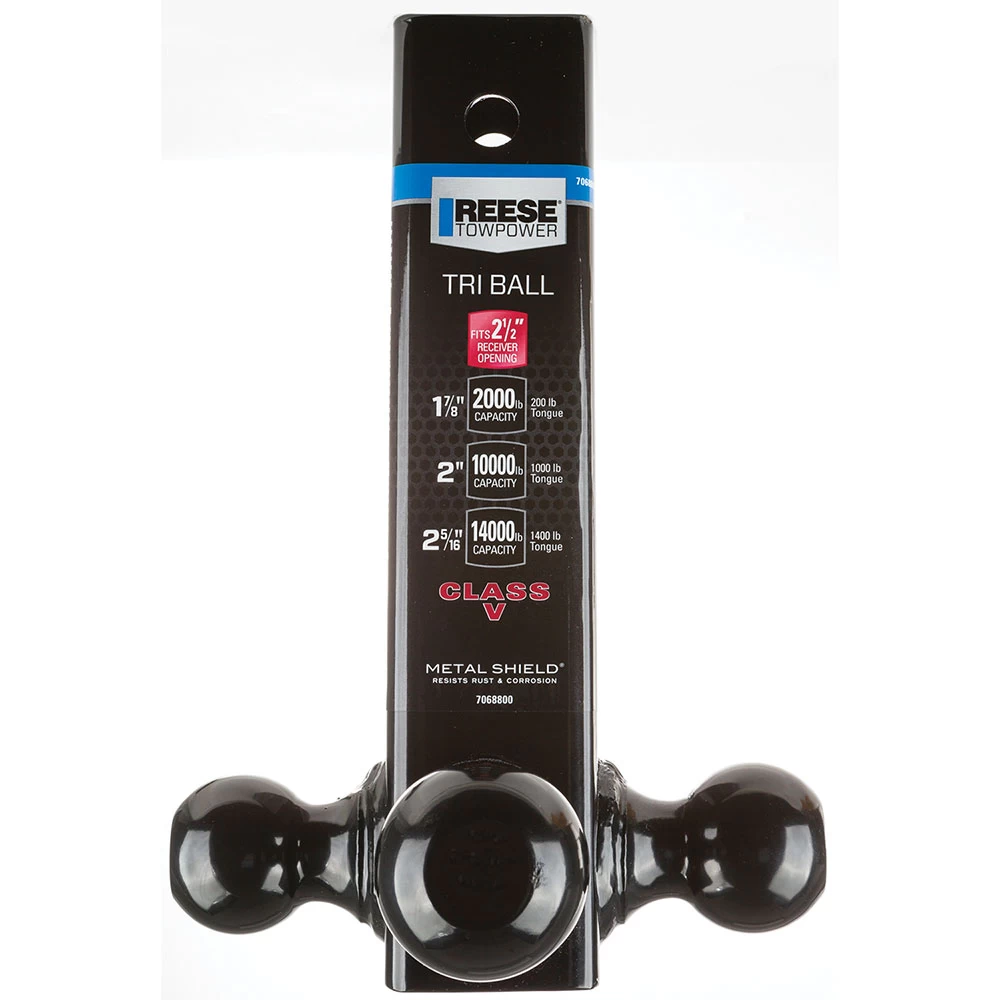 7068800 Reese Towpower Tri-Ball Trailer Hitch Ball Mount 14000 lbs. Capacity Heavy Duty Fits 2-1/2 inch Receiver Black Reese Triple Ball OEM Black Carbon Forged Trailer Hitch Ball Mount Fits 2-1/2" Tow Receiver 8-1/2" Long Shank