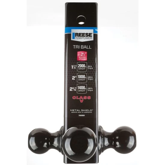 7068800 Reese Towpower Tri-Ball Trailer Hitch Ball Mount 14000 lbs. Capacity Heavy Duty Fits 2-1/2 inch Receiver Black Reese Triple Ball OEM Black Carbon Forged Trailer Hitch Ball Mount Fits 2-1/2" Tow Receiver 8-1/2" Long Shank