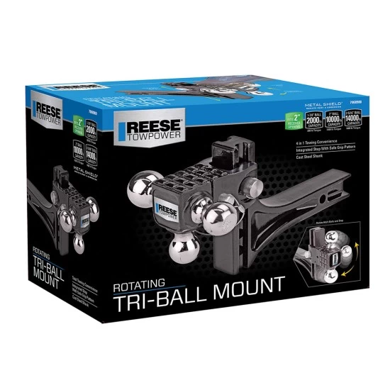 7068900 Reese Towpower Adjustable Trailer Hitch Ball Mount 14000 lbs. Capacity Heavy Duty Fits 2 inch Receiver 4-3/4 inch Drop Black Reese Rotating Triple Trailer Hitch Ball Mount w/ Step Fits 2" Tow Receiver 1-7/8" 2" and 2-5/16" Balls