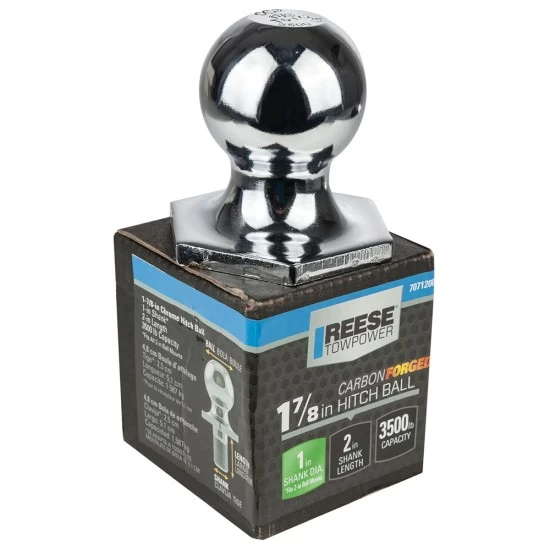 Reese 1-7/8" 3,500 lbs InterLock Trailer Hitch Tow Ball 1" Shank Diameter x 2" Shank Length Chrome