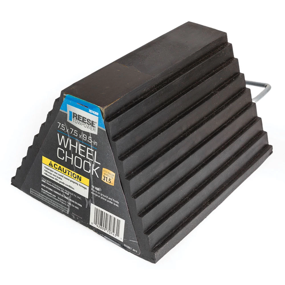 7074300 Reese Trailer Wheel Chock w/ Handle Reduces Trailer Roll Fits Most Trailer Wheels up to 31.5" Reese Trailer Wheel Chock w/ Handle Reduces Trailer Roll Fits Most Trailer Wheels up to 31.5"