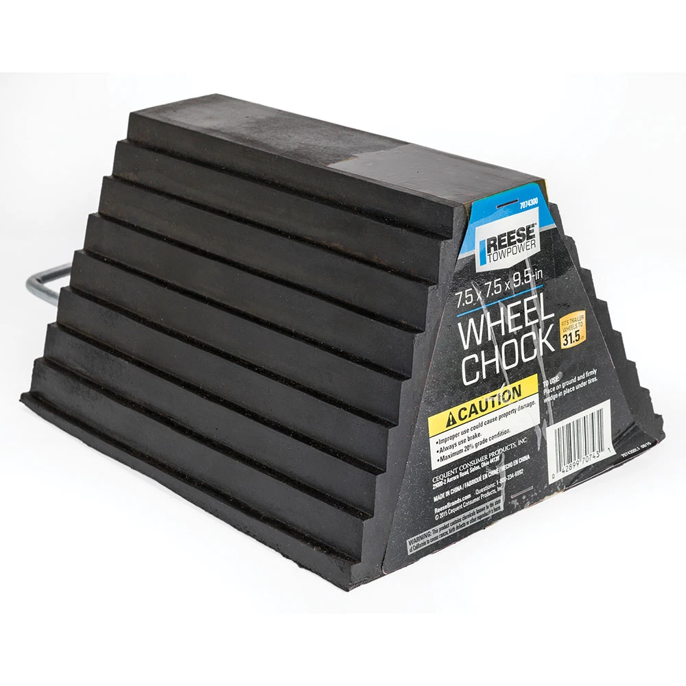 7074300 Reese Trailer Wheel Chock w/ Handle Reduces Trailer Roll Fits Most Trailer Wheels up to 31.5" Reese Trailer Wheel Chock w/ Handle Reduces Trailer Roll Fits Most Trailer Wheels up to 31.5"