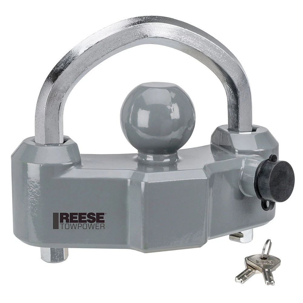 Reese Universal Ratchet Design Heavy Duty Adjustable Trailer Tow Hitch Coupler Tongue Lock Fits 1-7/8 In 2 In and 2-5/16 In. Ball Couplers 6 Locking Positions