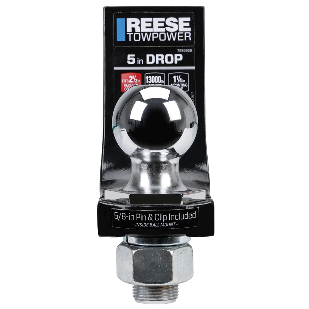 Reese Interlock Class 5 Trailer Tow Starter Kit 5" Drop w/ 2-5/16 Inch Chrome Towing Ball 13,000 Lbs Fits 2-1/2" Hitch Opening