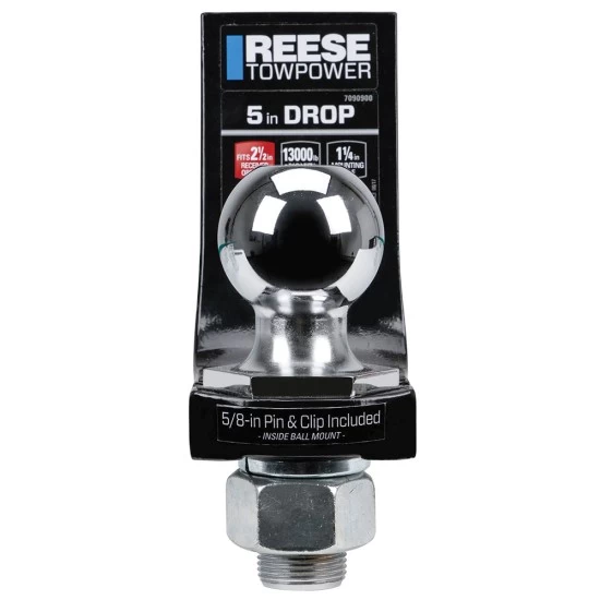 Reese Interlock Class 5 Trailer Tow Starter Kit 5" Drop w/ 2-5/16 Inch Chrome Towing Ball 13,000 Lbs Fits 2-1/2" Hitch Opening
