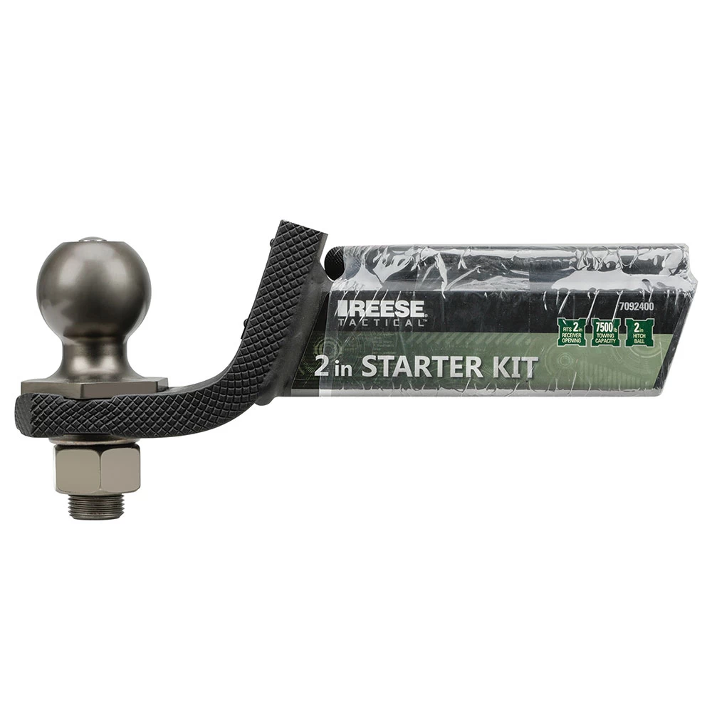 7092400 Reese Interlock Tactical Trailer Hitch Ball Mount Starter Kit 6000 lbs. Capacity Fits 2 inch Receiver 2 inch Drop Matte Black Reese Tactical Interlock Class 3 Trailer Tow Starter Kit 2" Drop 3/4 Inch Rise 2" Towing Ball 6,000 Lbs Fits 2" Hitch Opening