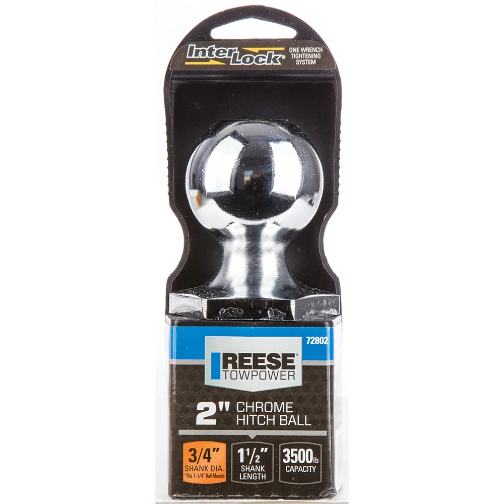 Reese 2" 3,500 lbs InterLock Trailer Hitch Tow Ball 3/4" Shank Diameter x 1-1/2" Shank Length Chrome Packaged