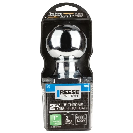 72806 Reese Towpower Interlock Trailer Hitch Ball 2-5/16 inch Diameter 6000 lbs. Capacity Chrome Reese 2-5/16" 6,000 lbs InterLock Trailer Hitch Tow Ball 1" Shank Diameter x 2-1/8" Shank Length Chrome Packaged