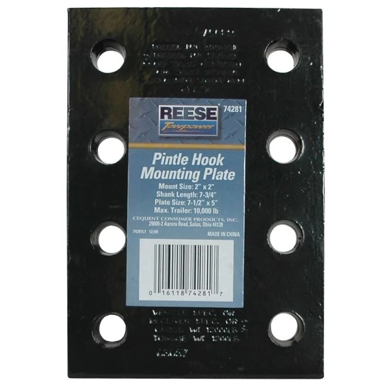 74281 Reese Towpower Pintle Hook Mounting Plate Fits 2 inch Receiver 10000 lbs. Capacity Reese 10K Adjustable Pintle Hook Receiver Fits 2" Trailer Tow Hitch Mount 7-3/4" Length 4 Sets of Holes 12,000 lbs Heavy Duty