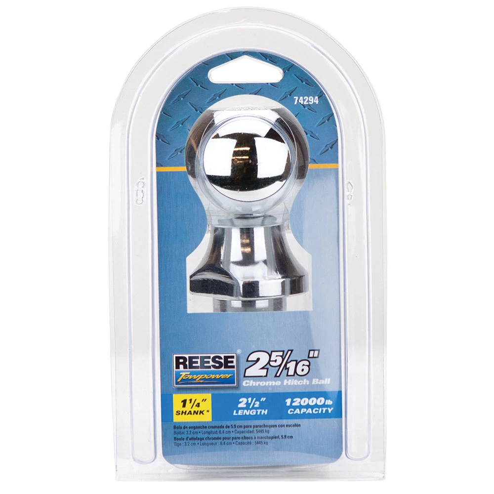 Reese Standard 2-5/16" 10,000 lbs Trailer Hitch Tow Ball 1-1/4" Shank Diameter x 2-1/2" Shank Length Chrome Packaged
