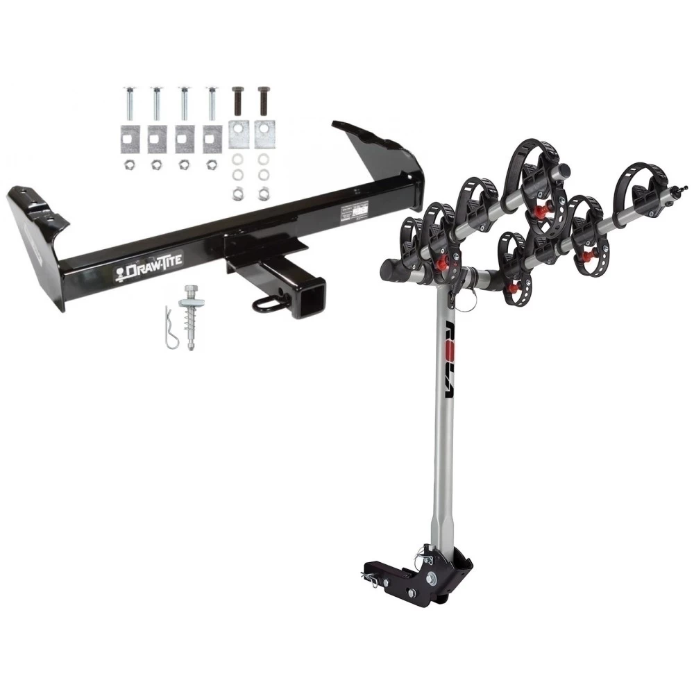 Trailer Tow Hitch For 63-91 Chevy GMC C/K 63-74 Ford F-100 F-250 F-350 69-75 International w/ 4 Bike Carrier Rack