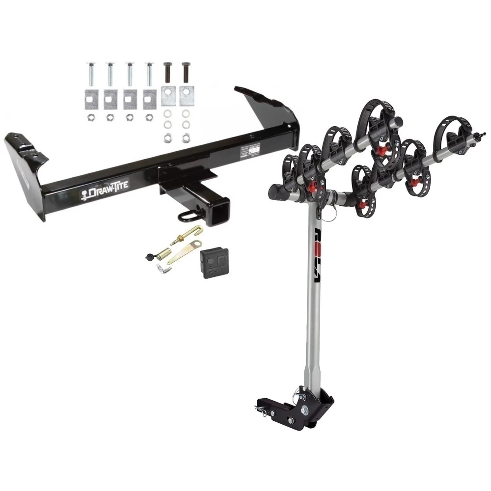 Trailer Tow Hitch For 63-91 Chevy GMC C/K 63-74 Ford F-100 F-250 F-350 69-75 International 4 Bike Rack w/ Hitch Lock and Cover