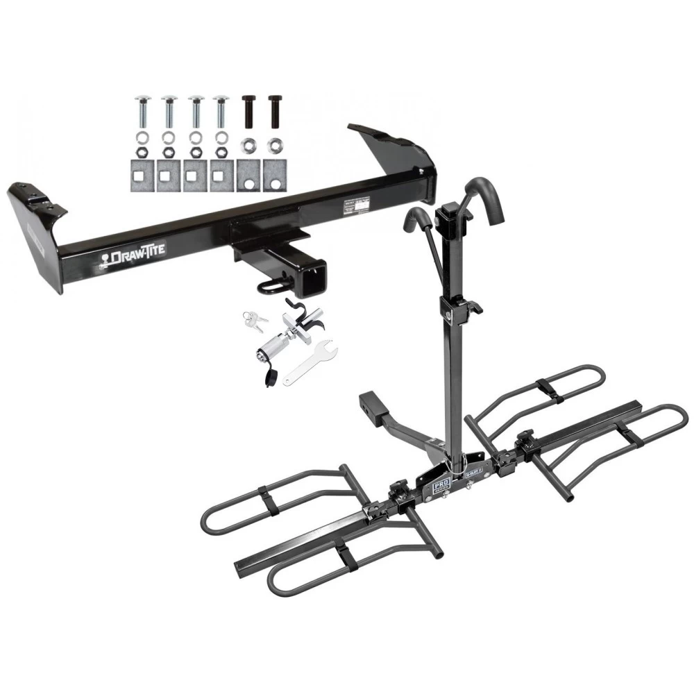 Trailer Tow Hitch For 73-96 Ford F-Series Bronco 1997 Heavy Duty 68-93 Dodge Ram 97-04 Dakota Platform Style 2 Bike Rack w/ Anti Rattle Hitch Lock