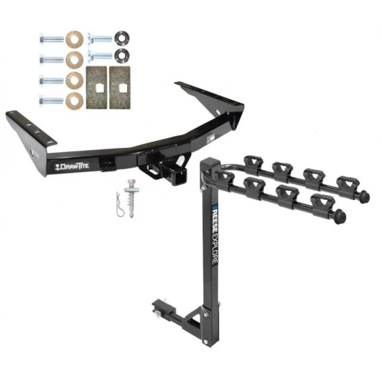 Trailer Tow Hitch w/ 4 Bike Rack For 01-06 Toyota Tundra 2000 Except OEM Towable Bumper tilt away adult or child arms fold down carrier