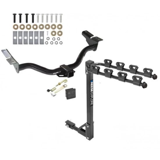 Trailer Tow Hitch w/ 4 Bike Rack For 01-04 Ford Escape Mazda Tribute tilt away adult or child arms fold down carrier w/ Lock and Cover