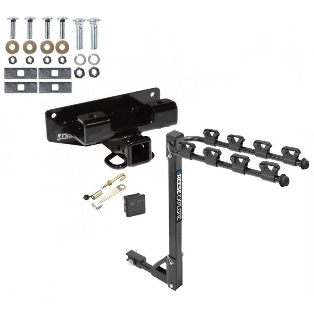 Trailer Tow Hitch w/ 4 Bike Rack For 2002 Dodge Ram 1500 All Models 2003 Built Before Nov 2002 tilt away adult or child arms fold down carrier w/ Lock and Cover
