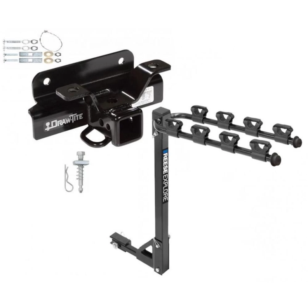 Trailer Tow Hitch w/ 4 Bike Rack For 03-10 Dodge Ram 1500 2500 3500 Except OEM Hitch or Cab & Chassis tilt away adult or child arms fold down carrier