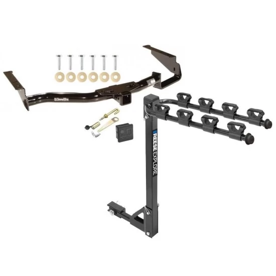 Trailer Tow Hitch w/ 4 Bike Rack For 04-07 Toyota Highlander 04-06 Lexus RX330 07-09 RX350 tilt away adult or child arms fold down carrier w/ Lock and Cover