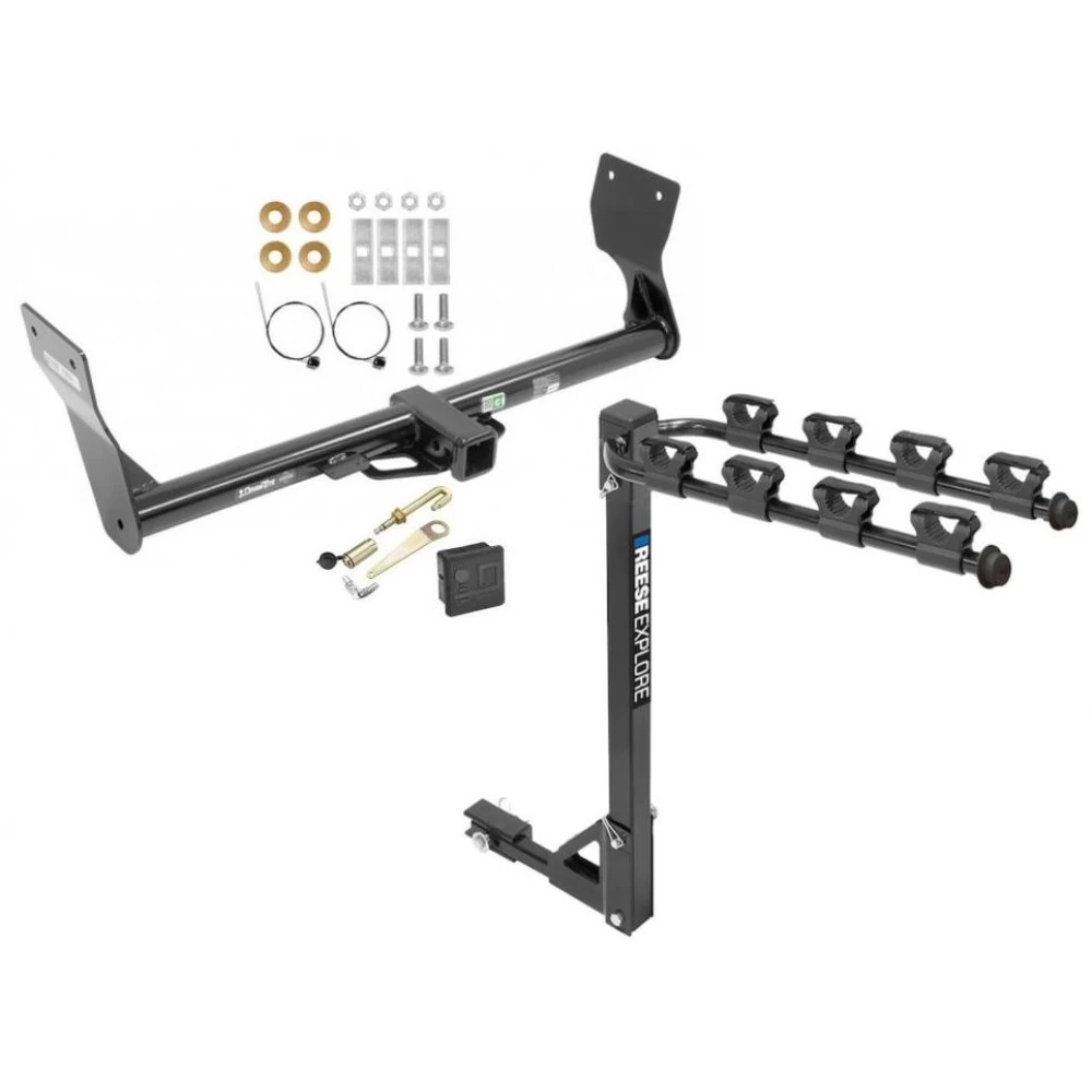 Trailer Tow Hitch w/ 4 Bike Rack For 15-24 Ford Edge tilt away adult or child arms fold down carrier w/ Lock and Cover