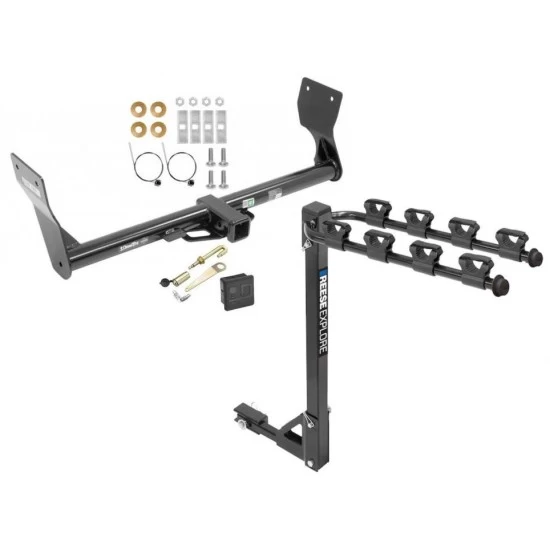 Trailer Tow Hitch w/ 4 Bike Rack For 15-24 Ford Edge tilt away adult or child arms fold down carrier w/ Lock and Cover