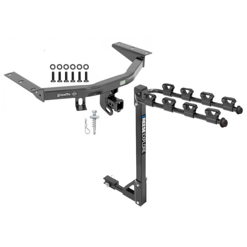 Trailer Tow Hitch w/ 4 Bike Rack For 14-20 Acura MDX 16-22 Honda Pilot tilt away adult or child arms fold down carrier