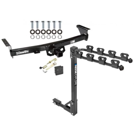 Trailer Tow Hitch w/ 4 Bike Rack For 05-24 Nissan Frontier Suzuki Equator tilt away adult or child arms fold down carrier w/ Lock and Cover