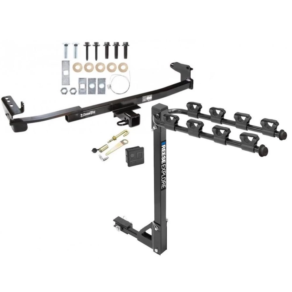 Trailer Tow Hitch w/ 4 Bike Rack For 04-09 Ford Five Hundred Freestyle Taurus X Sable Montego tilt away adult or child arms fold down carrier w/ Lock and Cover