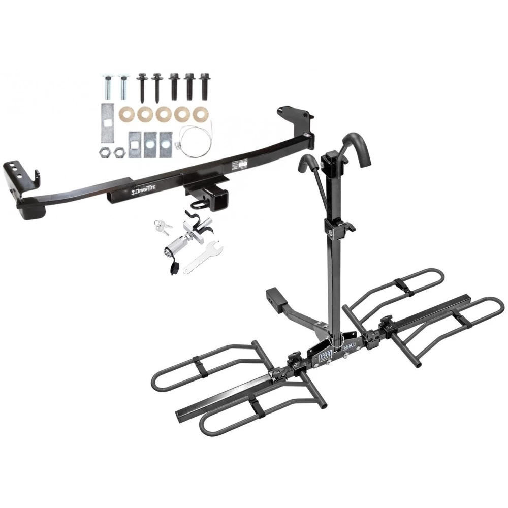 Trailer Tow Hitch For 04-09 Ford Five Hundred Freestyle Taurus X Sable Montego Platform Style 2 Bike Rack w/ Anti Rattle Hitch Lock