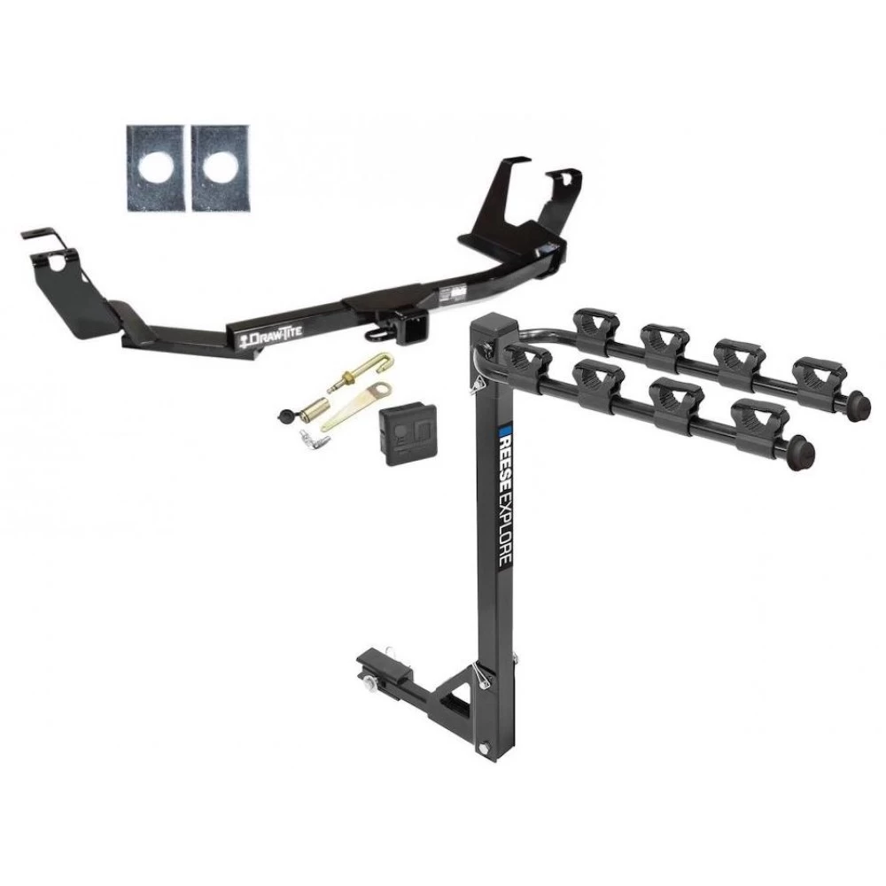 Trailer Tow Hitch w/ 4 Bike Rack For 05-07 Dodge Grand Caravan Chrysler Town & Country tilt away adult or child arms fold down carrier w/ Lock and Cover