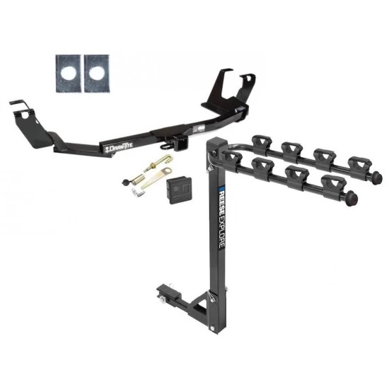 Trailer Tow Hitch w/ 4 Bike Rack For 05-07 Dodge Grand Caravan Chrysler Town & Country tilt away adult or child arms fold down carrier w/ Lock and Cover