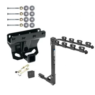 Trailer Tow Hitch w/ 4 Bike Rack For 05-10 Jeep Grand Cherokee Except SRT8 06-10 Commander tilt away adult or child arms fold down carrier w/ Lock and Cover