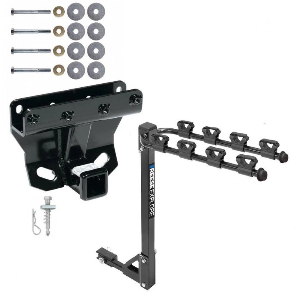 Trailer Tow Hitch w/ 4 Bike Rack For 05-10 Jeep Grand Cherokee Except SRT8 06-10 Commander tilt away adult or child arms fold down carrier
