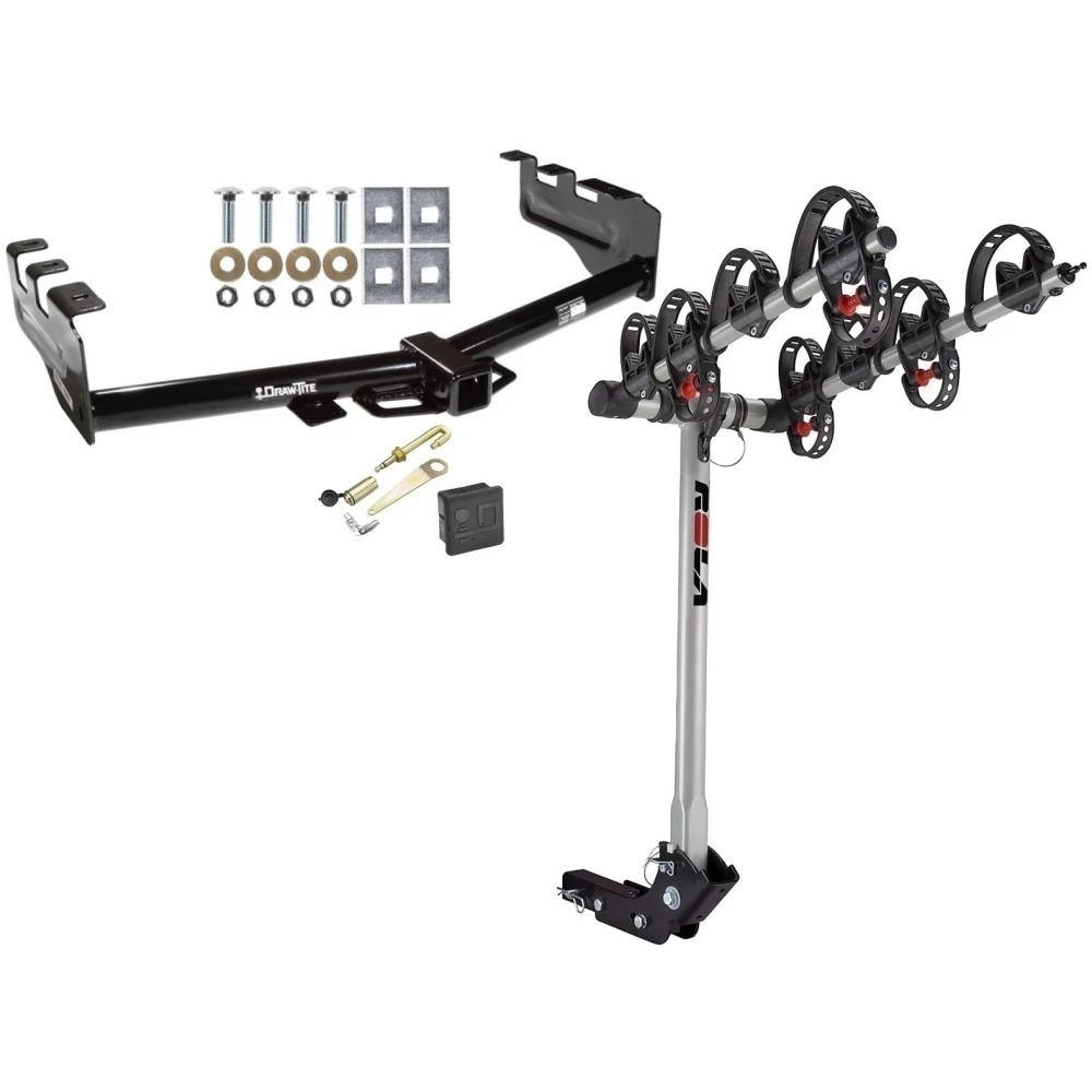 Trailer Tow Hitch For 99-13 Chevy Silverado GMC Sierra 1500 2007 Classic 99-04 2500 LD 01-06 1500 HD 4 Bike Rack w/ Hitch Lock and Cover