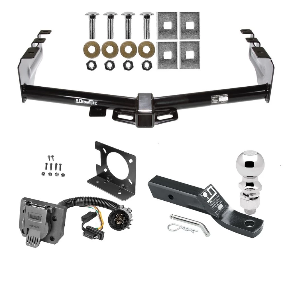 Trailer Hitch Package w/ Wiring For 99-13 Chevy Silverado GMC Sierra 1500 HD 99-04 2500 LD (07-07 Classic) Standard or Step Bumper w/ 2-5/16" Ball 2" Drop Mount 7-Way Pin Blade RV Class 3