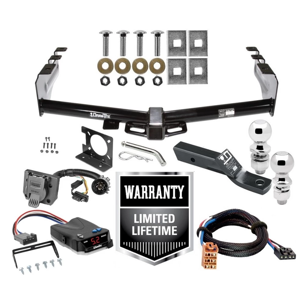 Trailer Hitch Brake Control and Wiring Kit For 99-13 Chevy Silverado GMC Sierra 1500 HD 99-04 2500 LD (07-07 Classic) Standard or Step Bumper w/ Dual 2" and 2- 5/16" Ball 2" Drop Mount 7-Way Pin Blade RV Controller