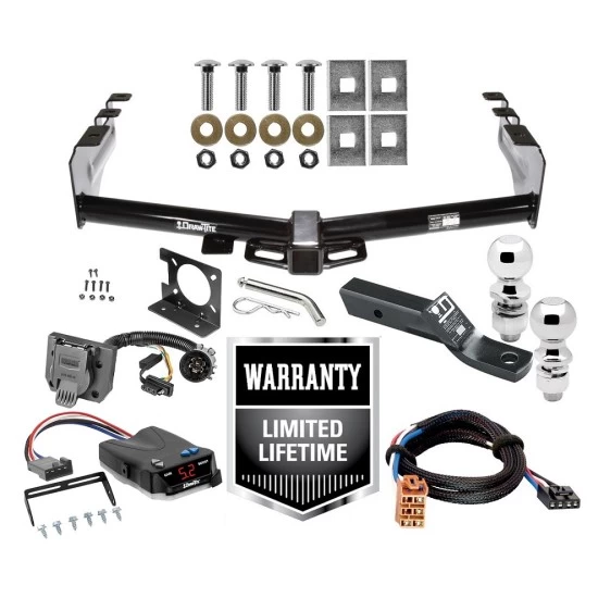 Trailer Hitch Brake Control and Wiring Kit For 99-13 Chevy Silverado GMC Sierra 1500 HD 99-04 2500 LD (07-07 Classic) Standard or Step Bumper w/ Dual 2" and 2- 5/16" Ball 2" Drop Mount 7-Way Pin Blade RV Controller