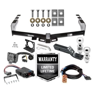Trailer Hitch Brake Control and Wiring Kit For 99-13 Chevy Silverado GMC Sierra 1500 HD 99-04 2500 LD (07-07 Classic) Standard or Step Bumper w/ Dual 2" and 2- 5/16" Ball 2" Drop Mount 7-Way Pin Blade RV Controller