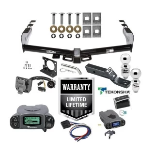 Trailer Tow Hitch w/ Tekonsha Prodigy P3 Brake Control For 99-13 Chevy Silverado GMC Sierra 1500 HD 99-04 2500 LD (07-07 Classic) Standard or Step Bumper w/ Dual 2" and 2- 5/16" Ball 2" Drop Mount 7-Way Pin Blade RV Controller