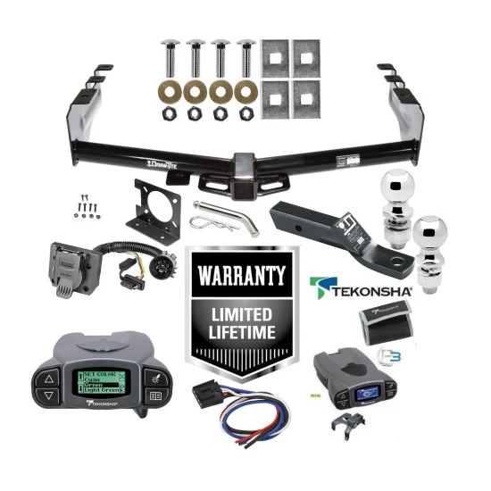 Trailer Tow Hitch w/ Tekonsha Prodigy P3 Brake Control For 99-13 Chevy Silverado GMC Sierra 1500 HD 99-04 2500 LD (07-07 Classic) Standard or Step Bumper w/ Dual 2" and 2- 5/16" Ball 2" Drop Mount 7-Way Pin Blade RV Controller