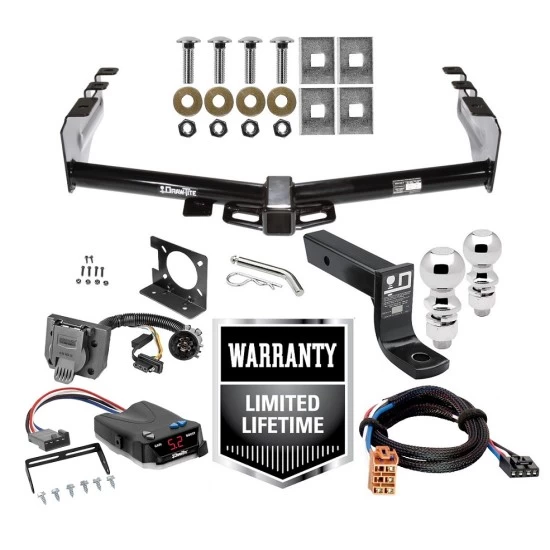 Trailer Hitch Brake Control and Wiring Kit For 99-13 Chevy Silverado GMC Sierra 1500 HD 99-04 2500 LD (07-07 Classic) Standard or Step Bumper w/ Dual 2" and 2- 5/16" Ball 4" Drop Mount 7-Way Pin Blade RV Controller